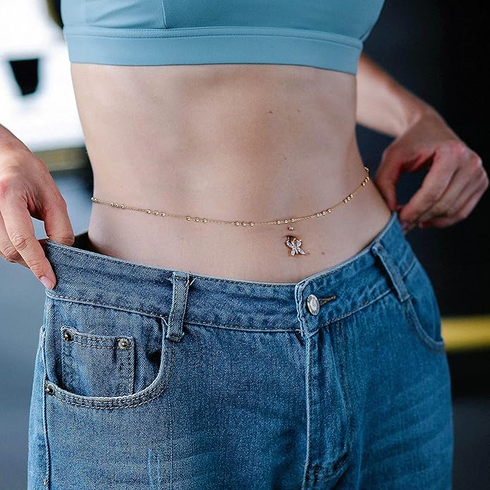 Adjustable 18k Gold Waist Chain, Beach Bikini Body Chain, Handmade Belly Chain