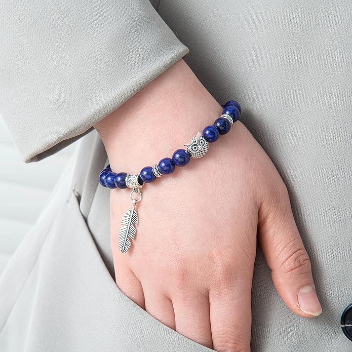 Softones 8mm Beads Owl Bracelets for Women Handmade Natural Stone Owl Gifts for Women Crystals Bracelet for Women Men Spiritual Energy Bracelet