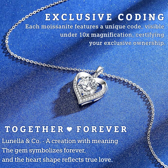 Moissanite Necklace for Women Moissanite Heart Necklace 1-3 Carat, Engraved with 'I LOVE YOU', Jewelry Gifts, for Wife, for Girlfriend, for Mom, Birthday Gift, Anniversary Present