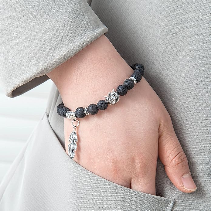 Softones 8mm Beads Owl Bracelets for Women Handmade Natural Stone Owl Gifts for Women Crystals Bracelet for Women Men Spiritual Energy Bracelet